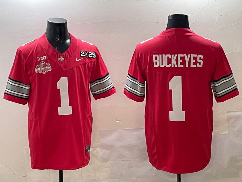 Men Ohio State Buckeyes #1 Buckeyes Red Three generations Nike 2025 NCAA Jersey->ncaa teams->NCAA Jersey